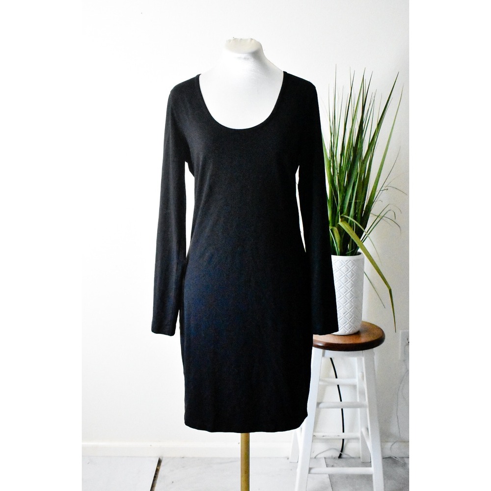 Yest Sheath Dress Womens 10 Black Modern Long Sleeve Scoop Neck Minimalist LBD